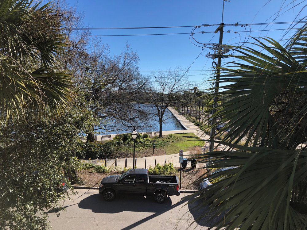 View from the balcony where a lake is visible