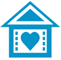 A blue emoji of a house with heart in it