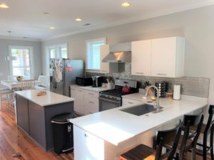 An image of the kitchen with cabinets