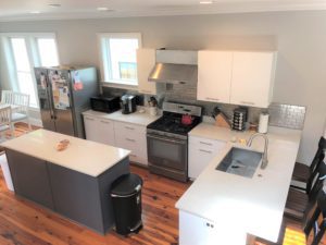 An image of the kitchen with cabinets