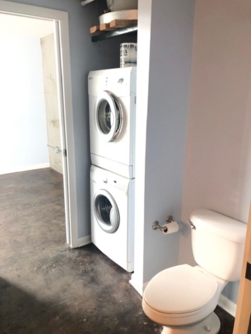 An image of drying and washing machine next to toilet seat